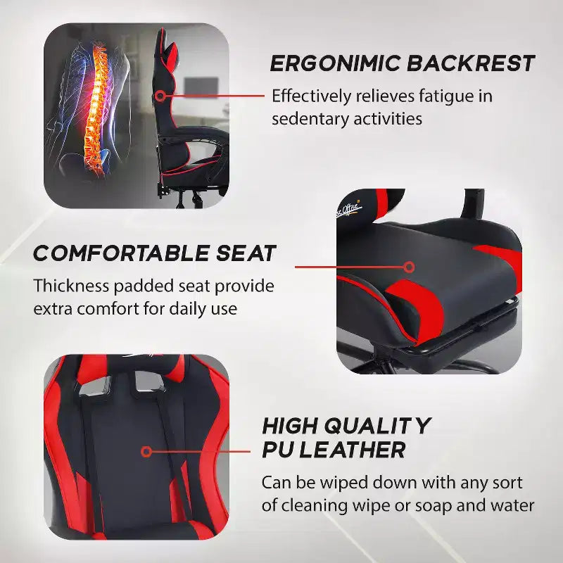 Silla gaming BestMassage Silla de escritorio para oficina, silla de ordenador con reposapiés y soporte lumbar