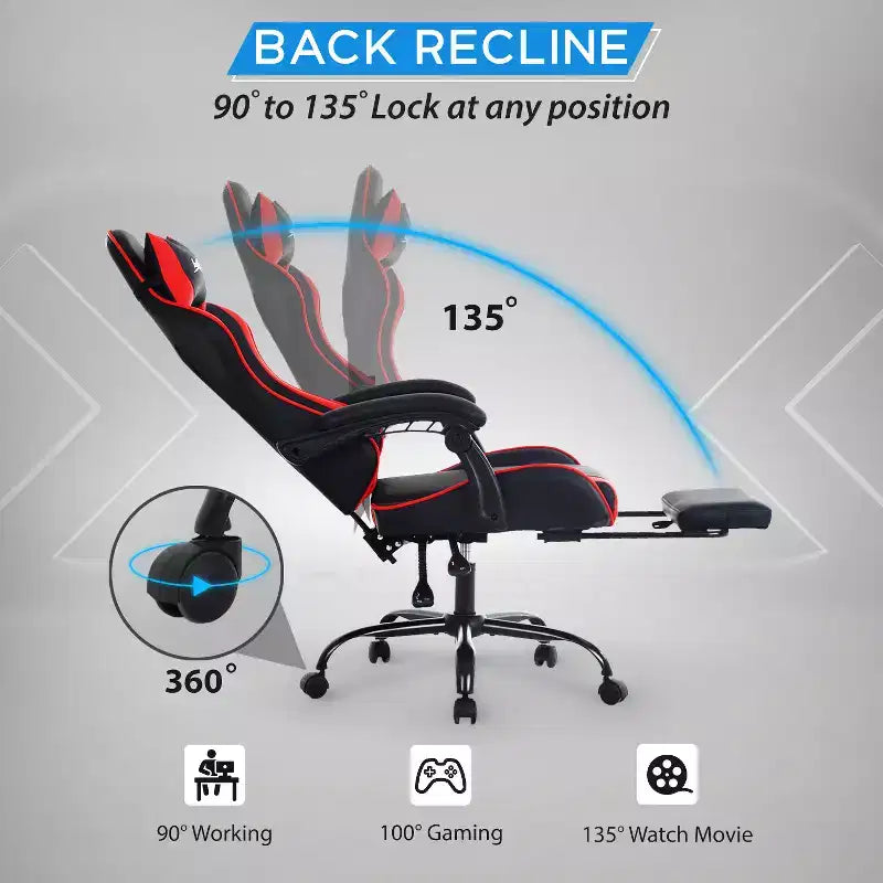 Silla gaming BestMassage Silla de escritorio para oficina, silla de ordenador con reposapiés y soporte lumbar