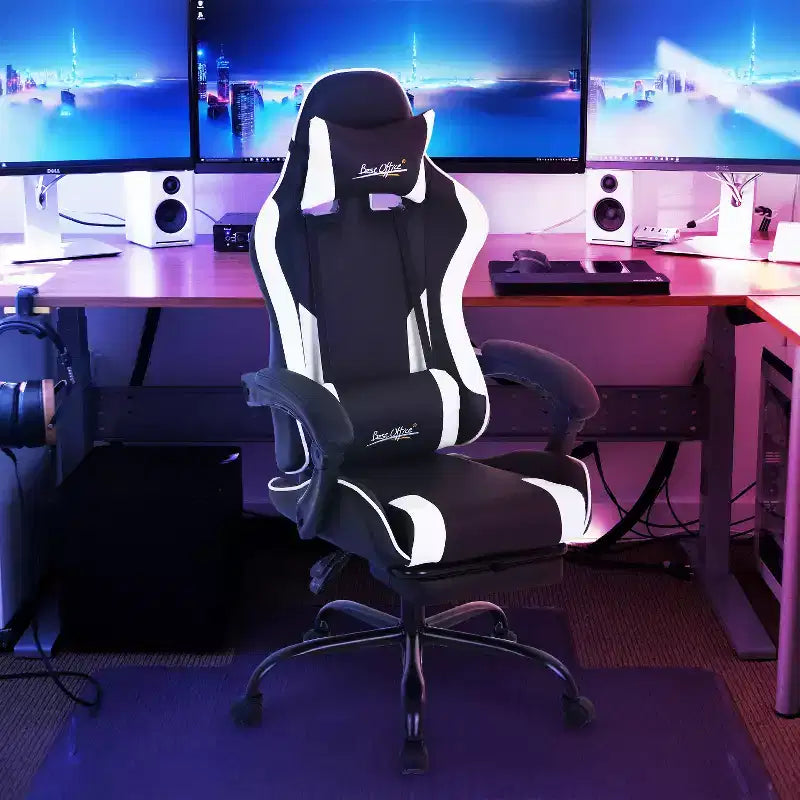Silla gaming BestMassage Silla de escritorio para oficina, silla de ordenador con reposapiés y soporte lumbar