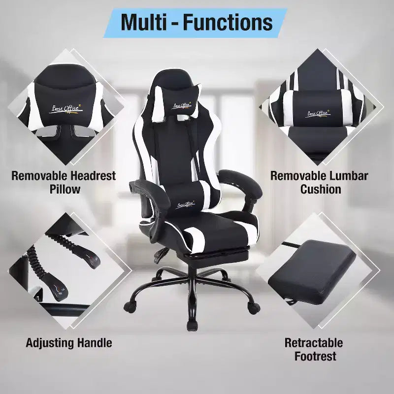 Silla gaming BestMassage Silla de escritorio para oficina, silla de ordenador con reposapiés y soporte lumbar