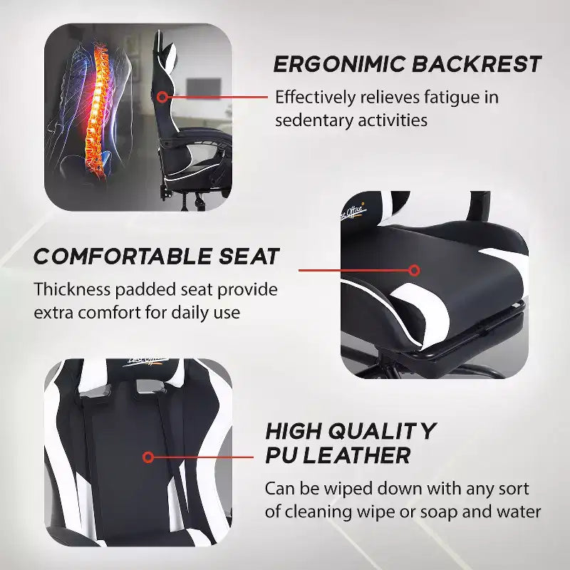 Silla gaming BestMassage Silla de escritorio para oficina, silla de ordenador con reposapiés y soporte lumbar