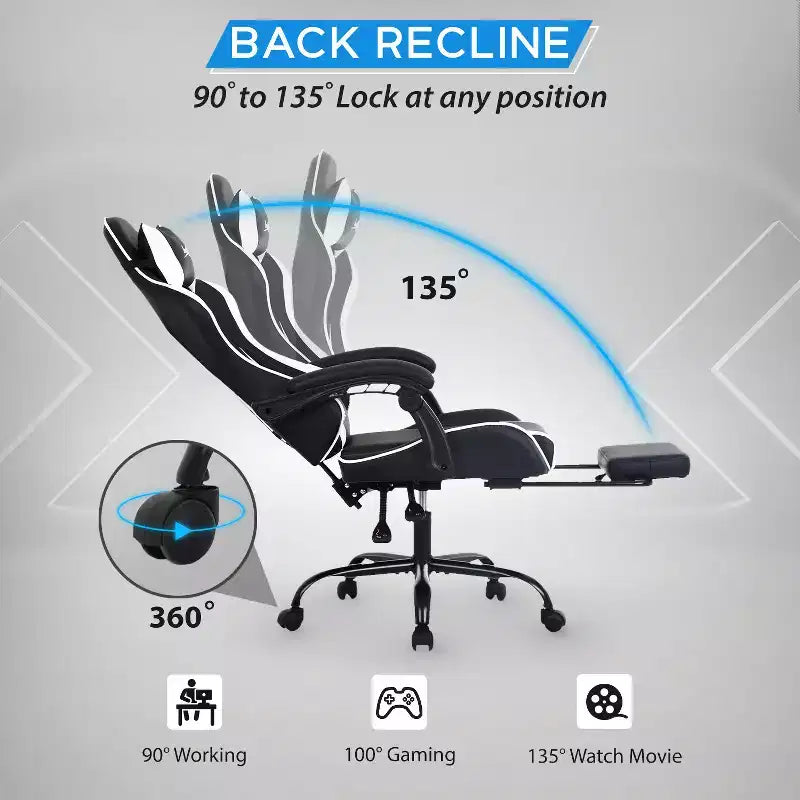 Silla gaming BestMassage Silla de escritorio para oficina, silla de ordenador con reposapiés y soporte lumbar