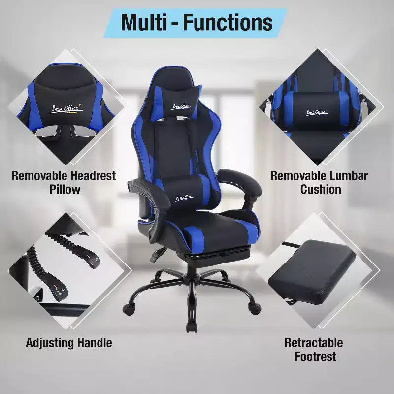 Silla gaming BestMassage Silla de escritorio para oficina, silla de ordenador con reposapiés y soporte lumbar