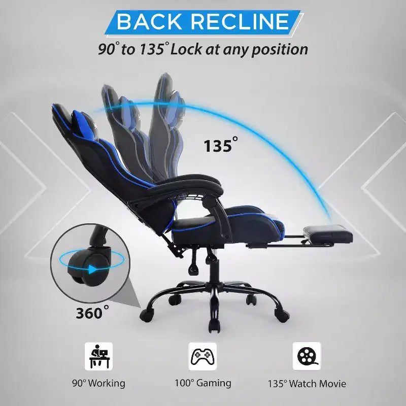 Silla gaming BestMassage Silla de escritorio para oficina, silla de ordenador con reposapiés y soporte lumbar