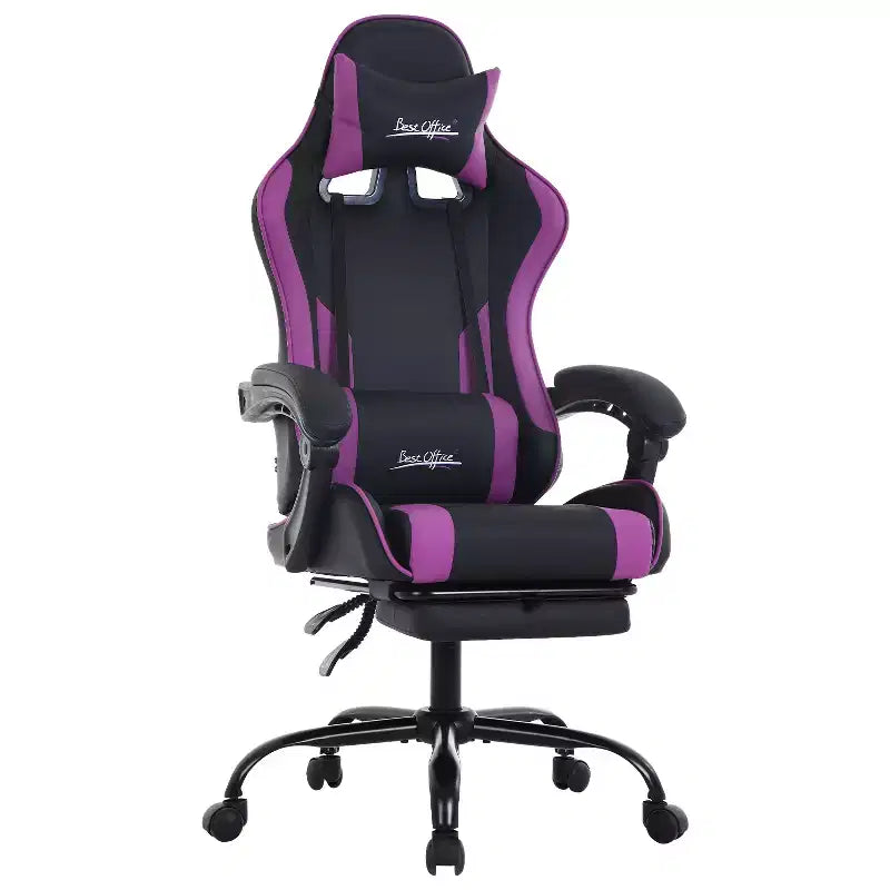 Silla gaming BestMassage Silla de escritorio para oficina, silla de ordenador con reposapiés y soporte lumbar