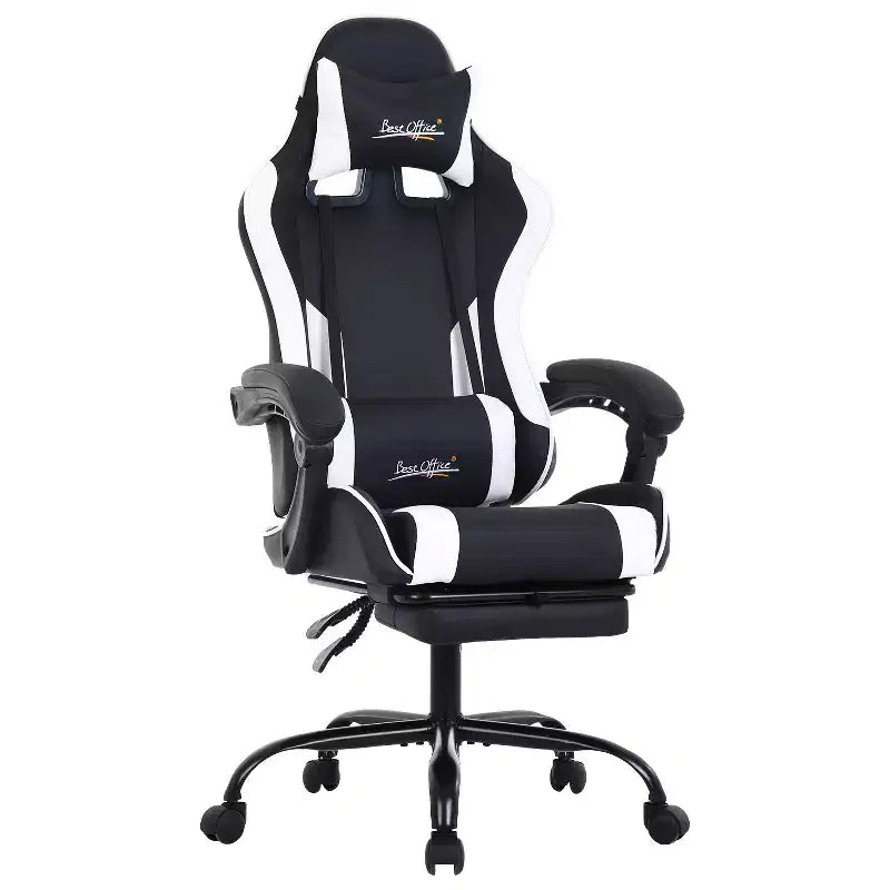 Silla gaming BestMassage Silla de escritorio para oficina, silla de ordenador con reposapiés y soporte lumbar