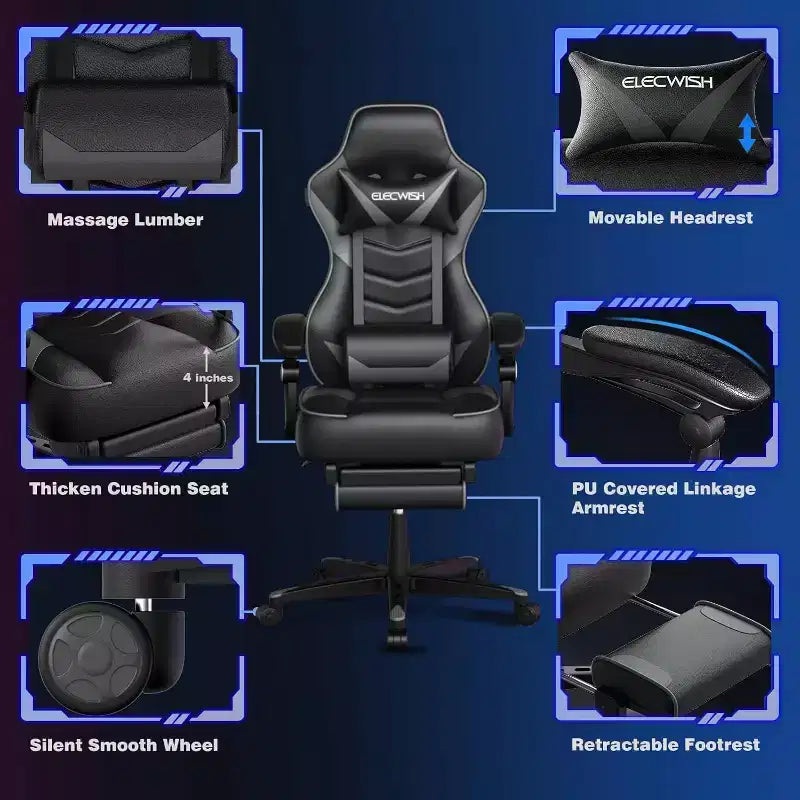 Sillón de oficina ELECWISH con reposapiés, soporte lumbar, silla ergonómica transpirable con cojín de muelles ensacados, sillas para adultos