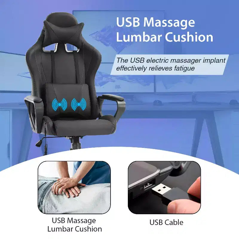 Silla de oficina cómoda y elegante FDW Gaming Chiar con masaje, soporte lumbar ajustable, giro de 360 grados y ruedas de deslizamiento suave