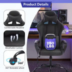 Silla de oficina cómoda y elegante FDW Gaming Chiar con masaje, soporte lumbar ajustable, giro de 360 grados y ruedas de deslizamiento suave