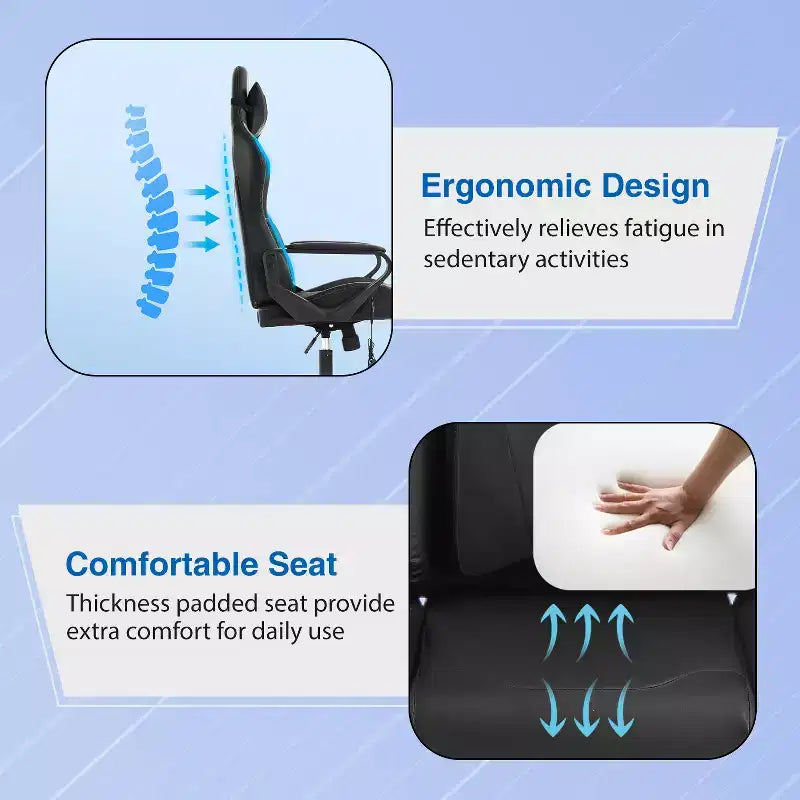 Silla de oficina cómoda y elegante FDW Gaming Chiar con masaje, soporte lumbar ajustable, giro de 360 grados y ruedas de deslizamiento suave