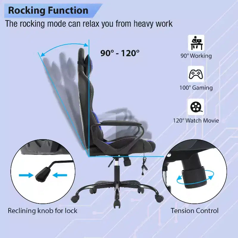 Silla de oficina cómoda y elegante FDW Gaming Chiar con masaje, soporte lumbar ajustable, giro de 360 grados y ruedas de deslizamiento suave