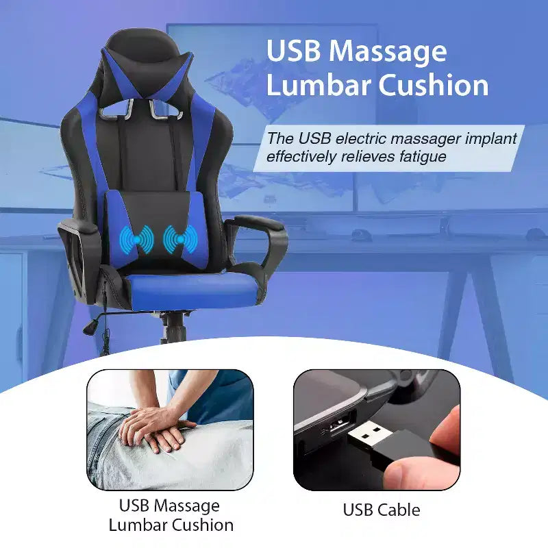 Silla de oficina cómoda y elegante FDW Gaming Chiar con masaje, soporte lumbar ajustable, giro de 360 grados y ruedas de deslizamiento suave