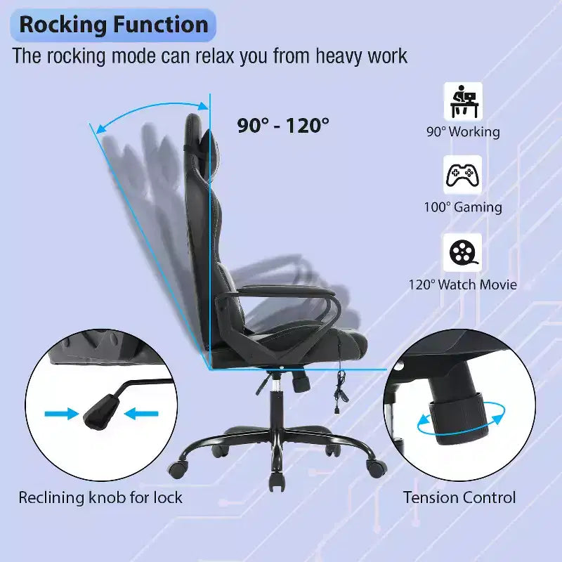 Silla de oficina cómoda y elegante FDW Gaming Chiar con masaje, soporte lumbar ajustable, giro de 360 grados y ruedas de deslizamiento suave