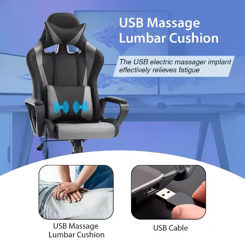 Silla de oficina cómoda y elegante FDW Gaming Chiar con masaje, soporte lumbar ajustable, giro de 360 grados y ruedas de deslizamiento suave