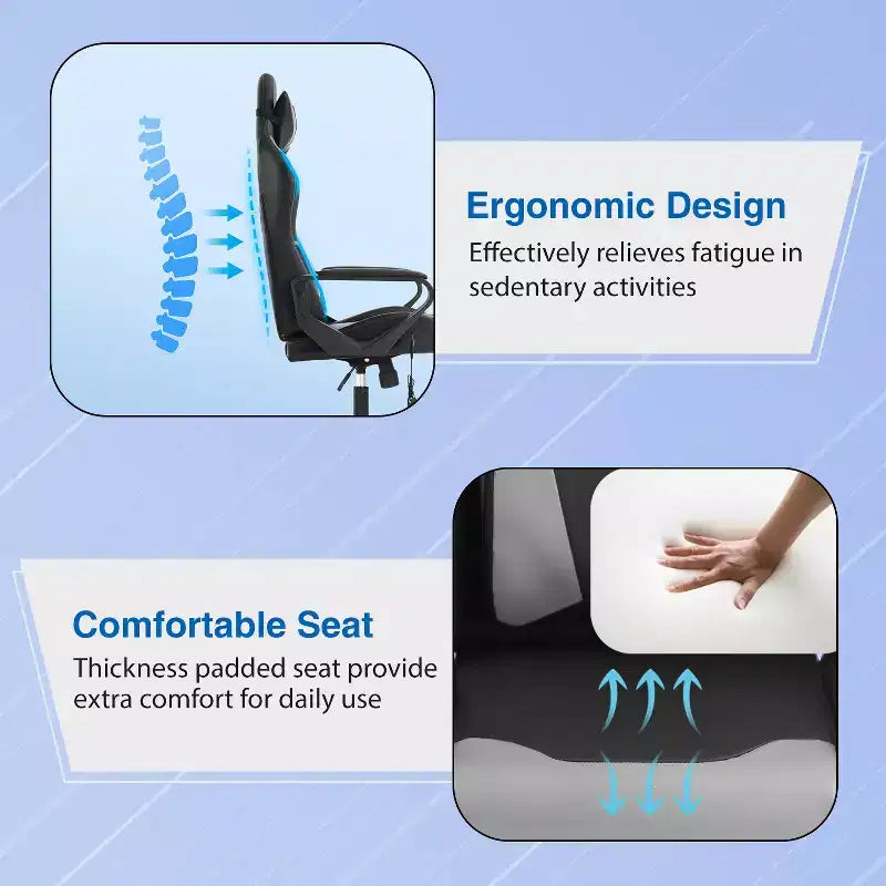 Silla de oficina cómoda y elegante FDW Gaming Chiar con masaje, soporte lumbar ajustable, giro de 360 grados y ruedas de deslizamiento suave