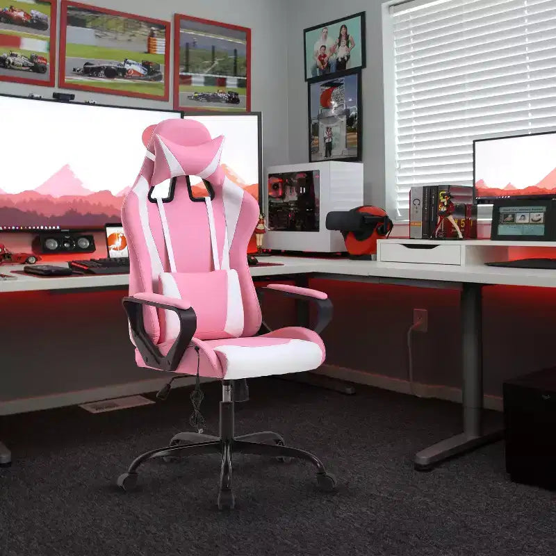 Silla de oficina cómoda y elegante FDW Gaming Chiar con masaje, soporte lumbar ajustable, giro de 360 grados y ruedas de deslizamiento suave