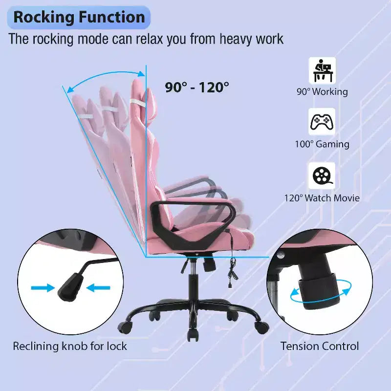 Silla de oficina cómoda y elegante FDW Gaming Chiar con masaje, soporte lumbar ajustable, giro de 360 grados y ruedas de deslizamiento suave