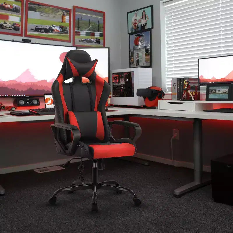 Silla de oficina cómoda y elegante FDW Gaming Chiar con masaje, soporte lumbar ajustable, giro de 360 grados y ruedas de deslizamiento suave