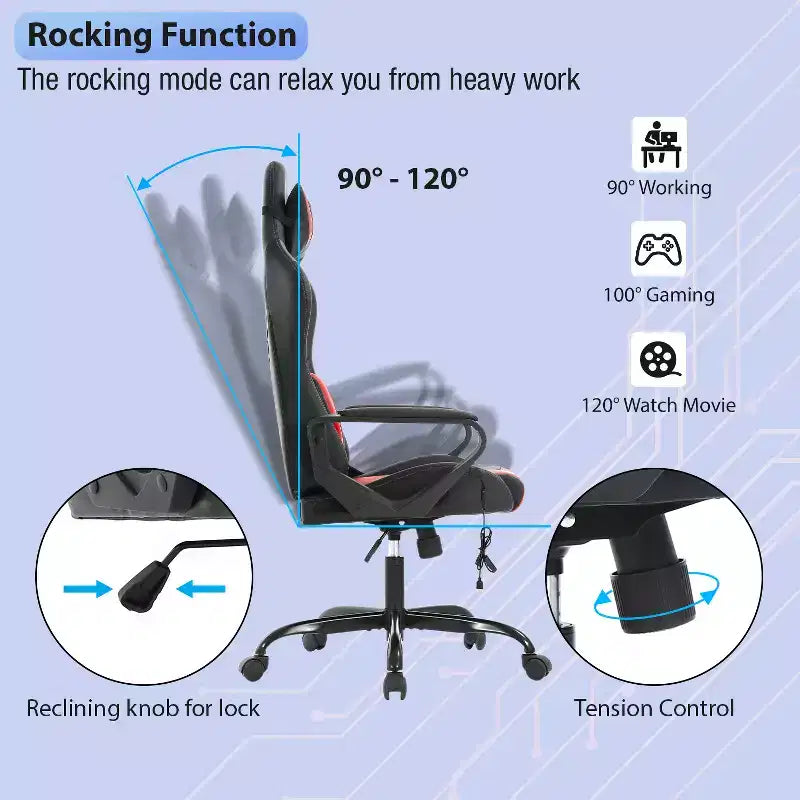 Silla de oficina cómoda y elegante FDW Gaming Chiar con masaje, soporte lumbar ajustable, giro de 360 grados y ruedas de deslizamiento suave