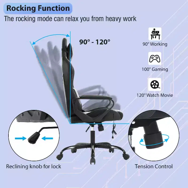 Silla de oficina cómoda y elegante FDW Gaming Chiar con masaje, soporte lumbar ajustable, giro de 360 grados y ruedas de deslizamiento suave
