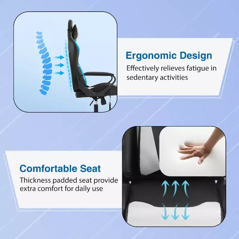 Silla de oficina cómoda y elegante FDW Gaming Chiar con masaje, soporte lumbar ajustable, giro de 360 grados y ruedas de deslizamiento suave