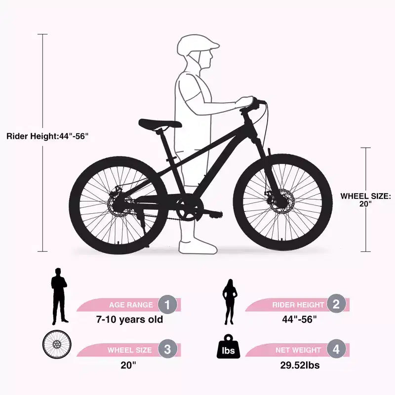 Bicicletas, Bicicleta Híbrida de Carretera para Niños de 20 Pulgadas para Niños Pequeños de 7 a 10 Años, Bicicleta Urbana de Acero, Bicicleta Urbana de Carretera de Una Sola Velocidad para Niños y Niñas