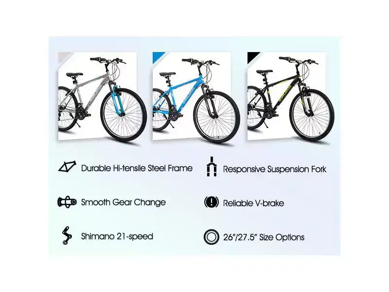 BAMCBASE Agave Mountain Bike, Bicicleta de Montaña para Hombres y Mujeres con 21 Velocidades, Cuadro de Acero de Alta Resistencia, Freno en V, Bicicleta Rígida para Adultos