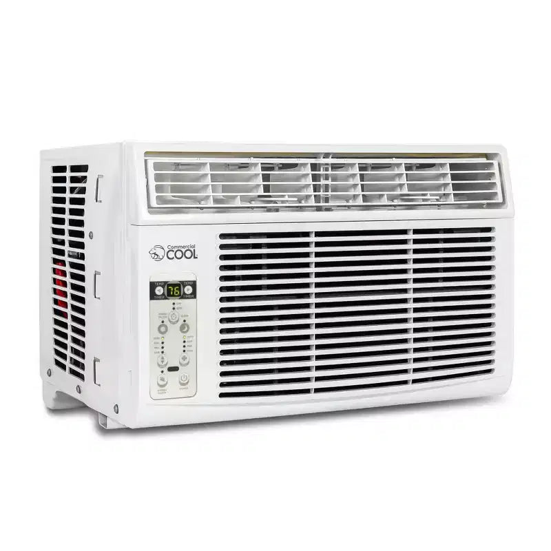 Acondicionador de aire de ventana Commercial Cool de 8000 BTU, enfría hasta 32.5 metros cuadrados, unidad de aire acondicionado con control remoto, 3 velocidades de enfriamiento y función de solo ventilador, blanco