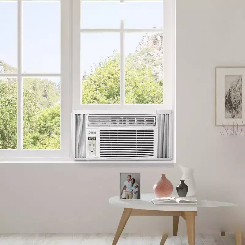 Acondicionador de aire de ventana Commercial Cool de 8000 BTU, enfría hasta 32.5 metros cuadrados, unidad de aire acondicionado con control remoto, 3 velocidades de enfriamiento y función de solo ventilador, blanco