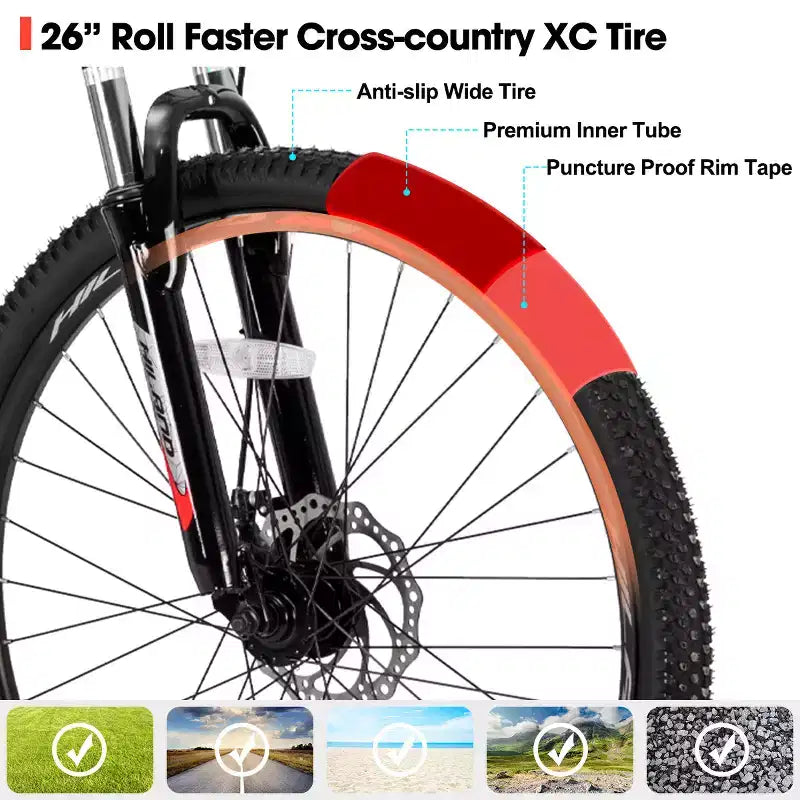 Bicicleta de montaña HILAND 26 para hombre y mujer, rueda de 3/6/multirrayos, 18 velocidades