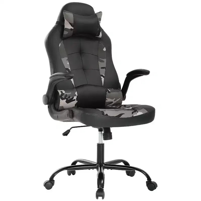 Silla de oficina para juegos BestMassage, silla de escritorio para ordenador con soporte lumbar y reposacabezas ajustable, y silla de jugador de piel sintética para adultos