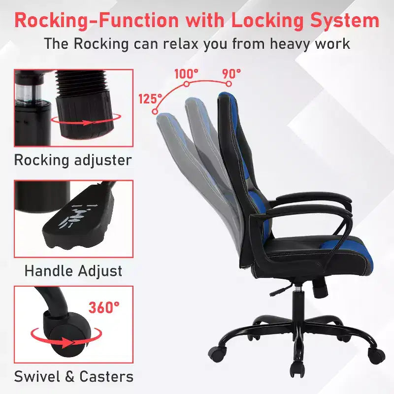Silla de juego BestMassage Silla de oficina con soporte lumbar Altura ajustable Silla ejecutiva de cuero sintético para mujeres, hombres y adultos