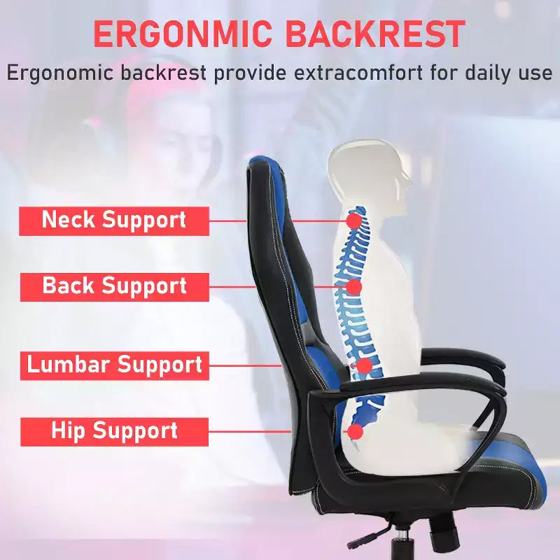 Silla de juego BestMassage Silla de oficina con soporte lumbar Altura ajustable Silla ejecutiva de cuero sintético para mujeres, hombres y adultos