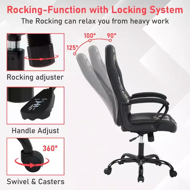 Silla de juego BestMassage Silla de oficina con soporte lumbar Altura ajustable Silla ejecutiva de cuero sintético para mujeres, hombres y adultos
