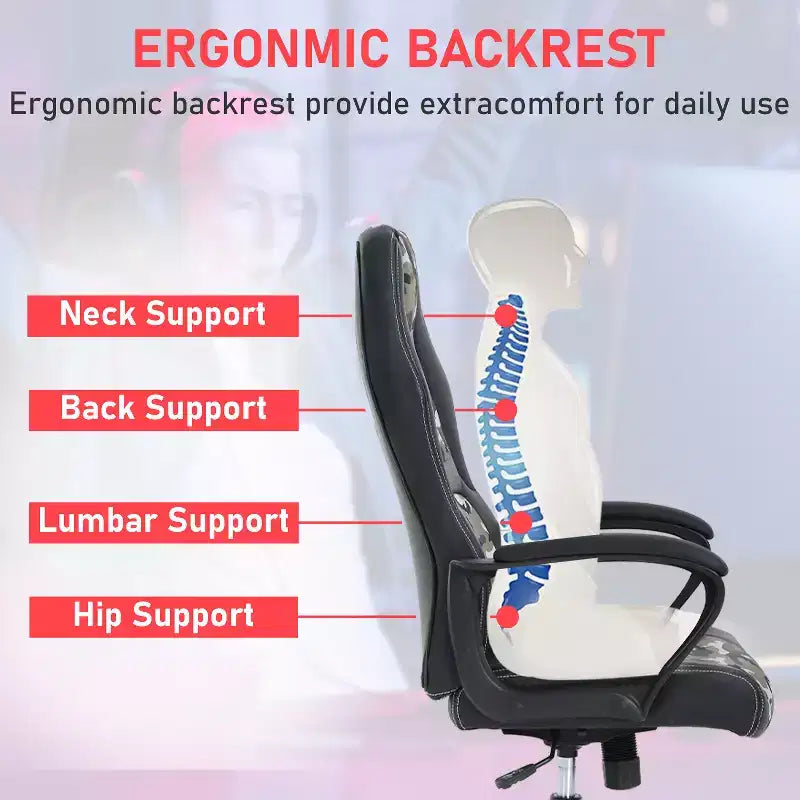 Silla de juego BestMassage Silla de oficina con soporte lumbar Altura ajustable Silla ejecutiva de cuero sintético para mujeres, hombres y adultos