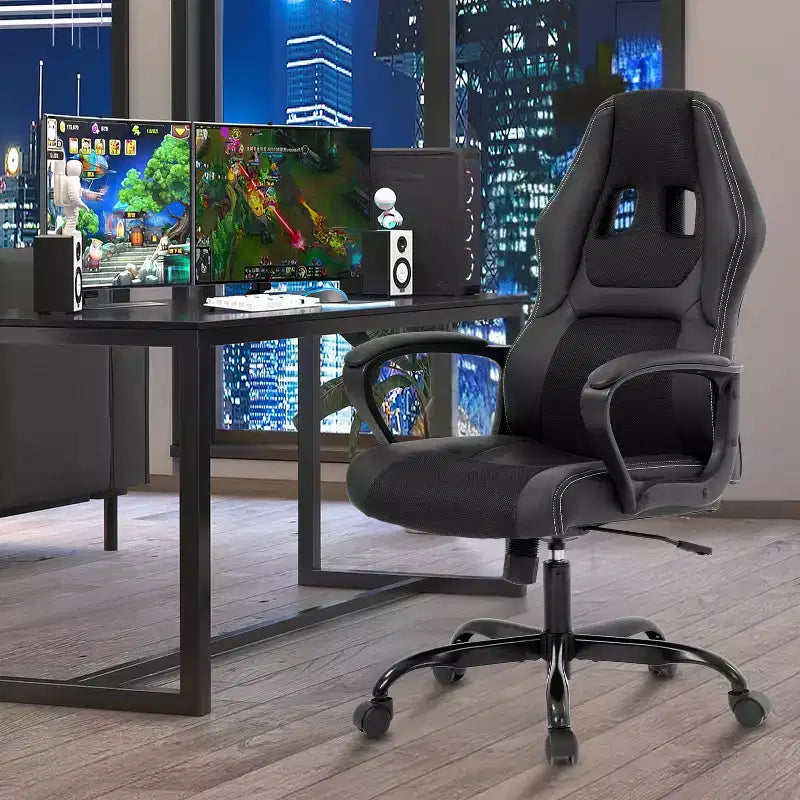 Silla de juego BestMassage Silla de oficina con soporte lumbar Altura ajustable Silla ejecutiva de cuero sintético para mujeres, hombres y adultos