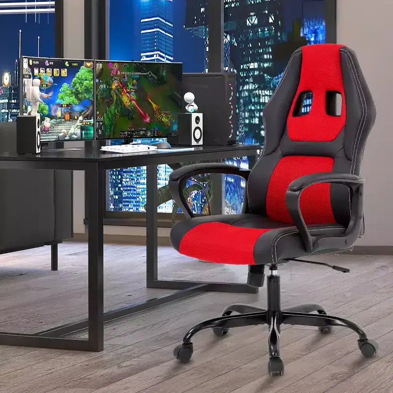 Silla de juego BestMassage Silla de oficina con soporte lumbar Altura ajustable Silla ejecutiva de cuero sintético para mujeres, hombres y adultos