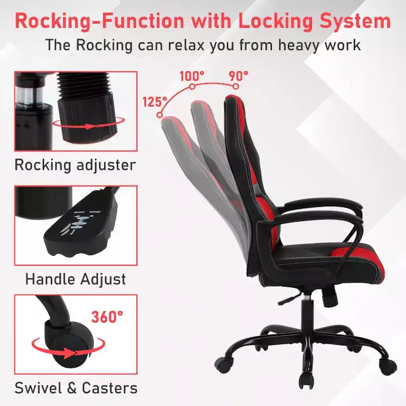 Silla de juego BestMassage Silla de oficina con soporte lumbar Altura ajustable Silla ejecutiva de cuero sintético para mujeres, hombres y adultos