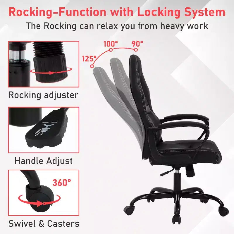 Silla de juego BestMassage Silla de oficina con soporte lumbar Altura ajustable Silla ejecutiva de cuero sintético para mujeres, hombres y adultos