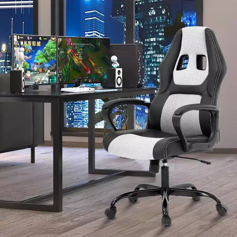 Silla de juego BestMassage Silla de oficina con soporte lumbar Altura ajustable Silla ejecutiva de cuero sintético para mujeres, hombres y adultos