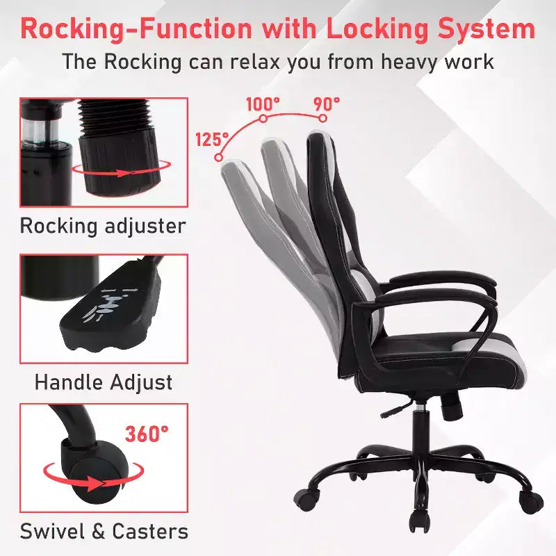 Silla de juego BestMassage Silla de oficina con soporte lumbar Altura ajustable Silla ejecutiva de cuero sintético para mujeres, hombres y adultos