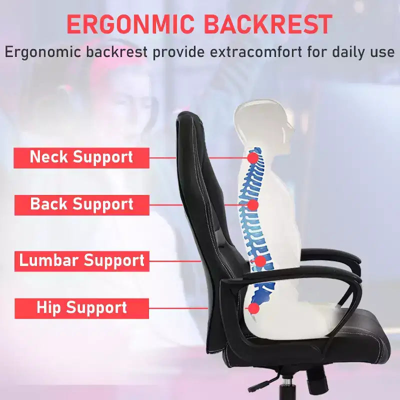 Silla de juego BestMassage Silla de oficina con soporte lumbar Altura ajustable Silla ejecutiva de cuero sintético para mujeres, hombres y adultos