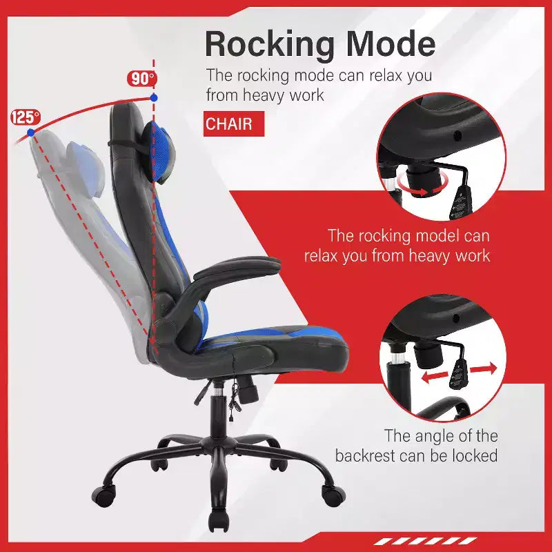 FDW Silla Gaming Silla de Oficina con Soporte Lumbar Silla de Videojuegos de Cuero PU para Adultos