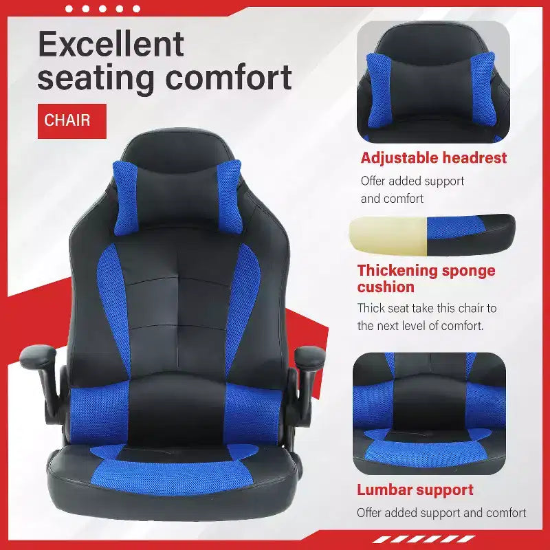 FDW Silla Gaming Silla de Oficina con Soporte Lumbar Silla de Videojuegos de Cuero PU para Adultos
