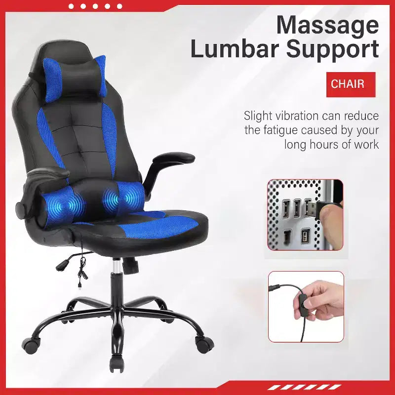FDW Silla Gaming Silla de Oficina con Soporte Lumbar Silla de Videojuegos de Cuero PU para Adultos