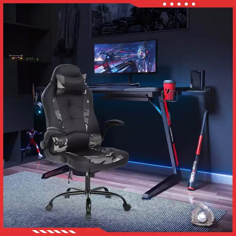 FDW Silla Gaming Silla de Oficina con Soporte Lumbar Silla de Videojuegos de Cuero PU para Adultos