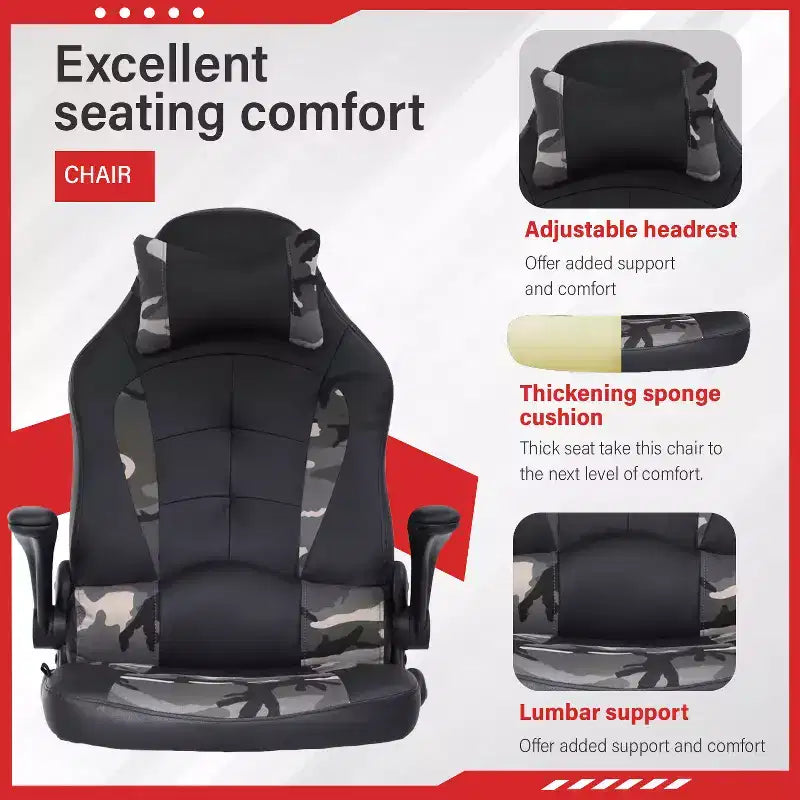 FDW Silla Gaming Silla de Oficina con Soporte Lumbar Silla de Videojuegos de Cuero PU para Adultos