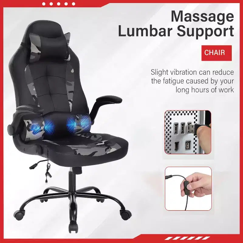 FDW Silla Gaming Silla de Oficina con Soporte Lumbar Silla de Videojuegos de Cuero PU para Adultos