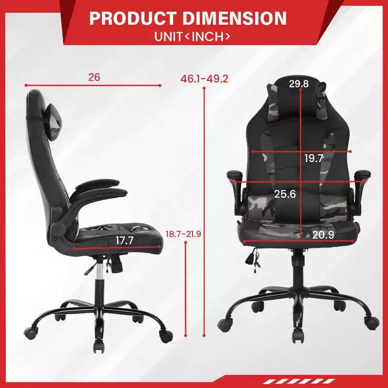 FDW Silla Gaming Silla de Oficina con Soporte Lumbar Silla de Videojuegos de Cuero PU para Adultos