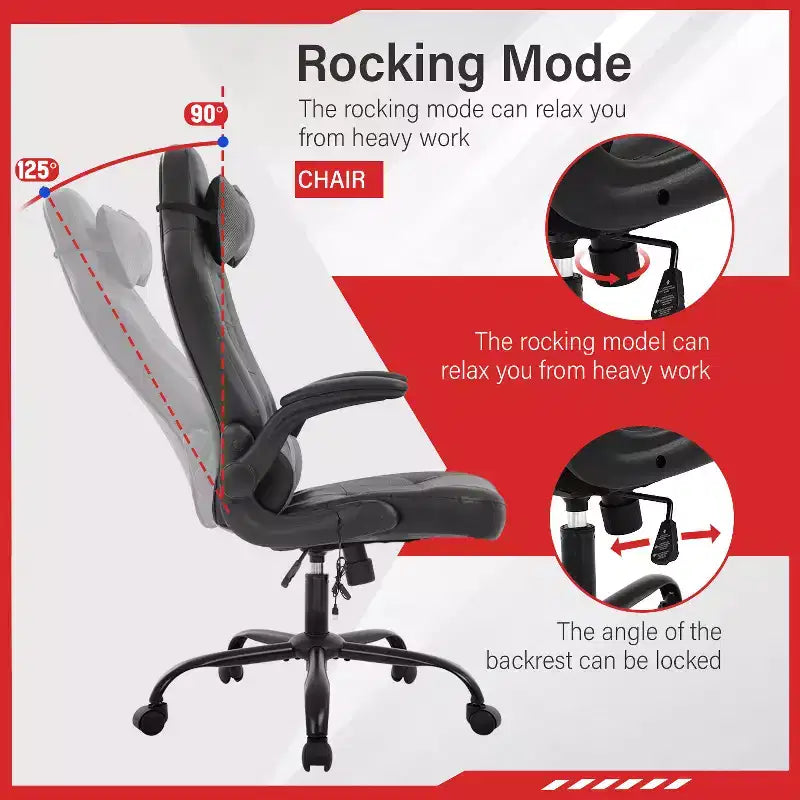 FDW Silla Gaming Silla de Oficina con Soporte Lumbar Silla de Videojuegos de Cuero PU para Adultos